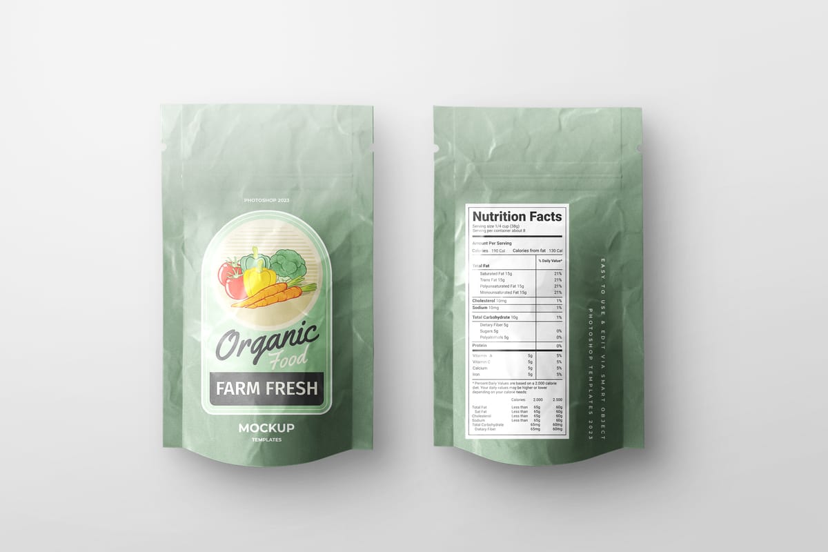 Front And Back Paper Pouch Bag Mockup