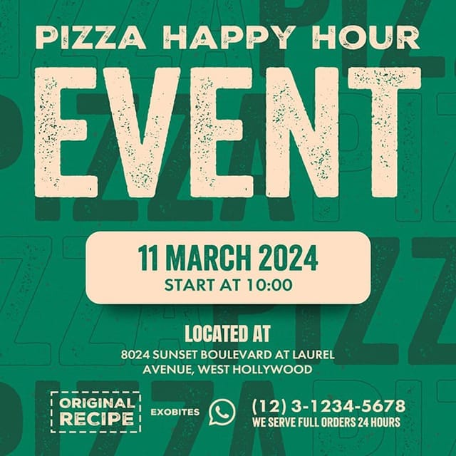 Photoshop Pizza Happy Hour Event Exobites Instagram Post