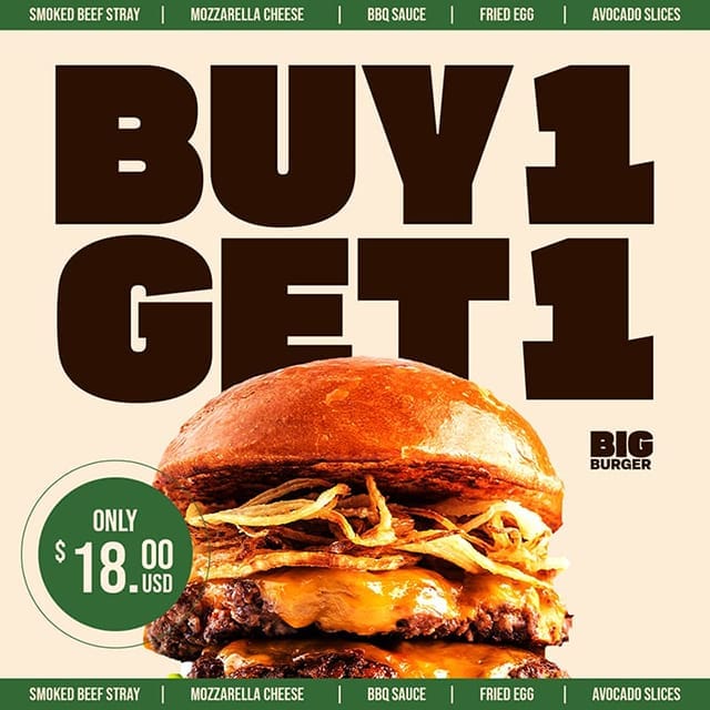 Photoshop Buy 1 Get 1 Big Burger Instagram Post