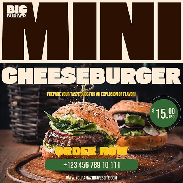 Photoshop Mini Cheeseburger Prepare Your Taste Big Burger Instagram Post