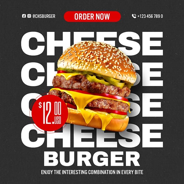 Photoshop Cheese Burger Instagram Post