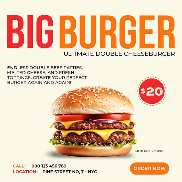 Photoshop Big Burger Ultimate Double Cheese Fast Food Instagram Post