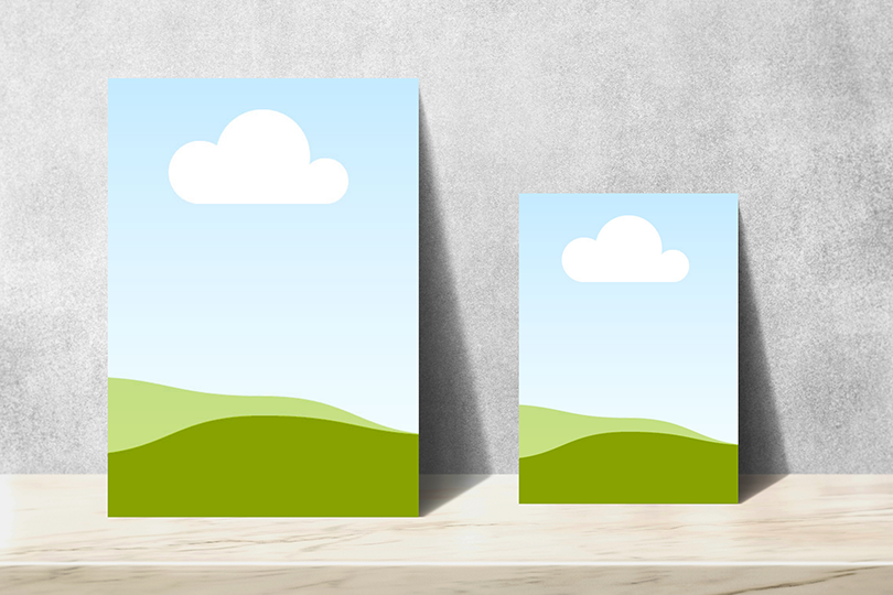 Canva A4 & A5 Poster Mockup Standing on Marble Podium