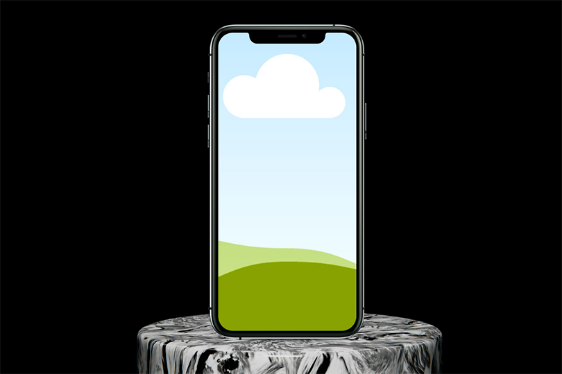 Canva Dark iPhone X Mockup Standing on Marble Podium