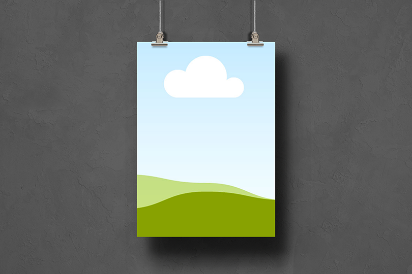 Canva Hanging Poster Mockup on Black Wall Plaster