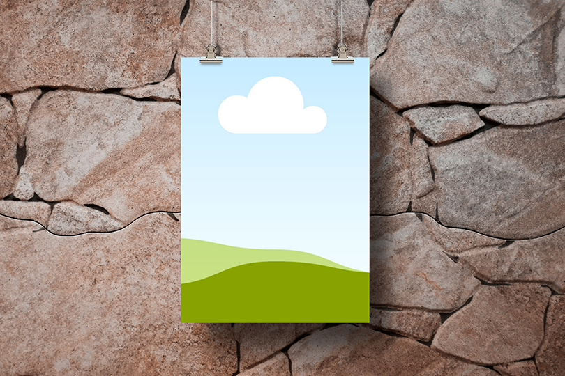 Canva Hanging Poster Mockup on Stone Wall Background