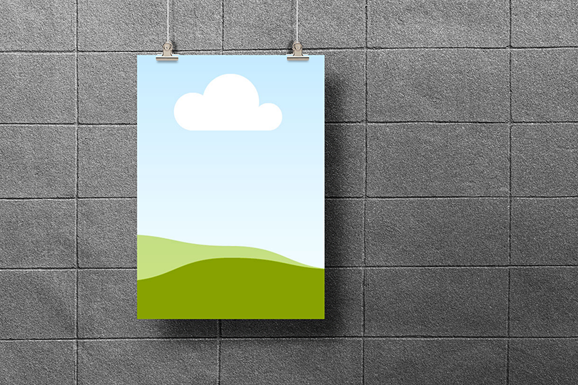 Canva Hanging Poster Mockup on Stone Wall Background