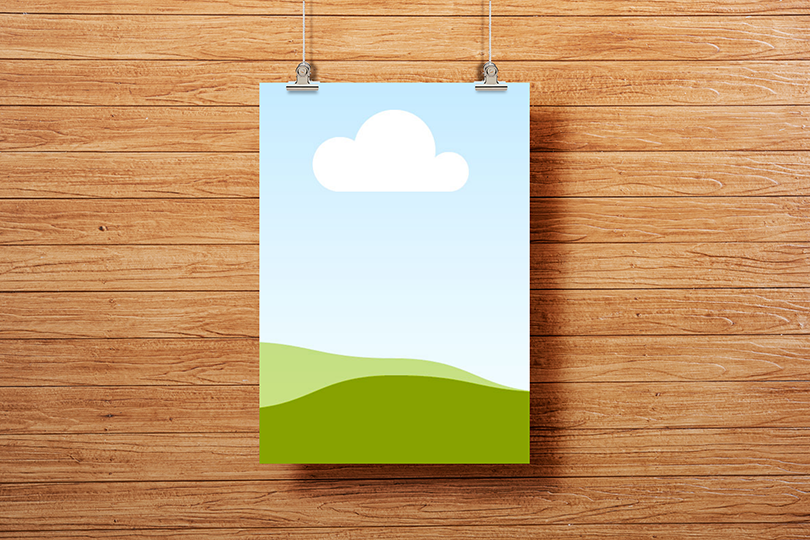 Canva Hanging Poster Mockup on Wood Wall Background