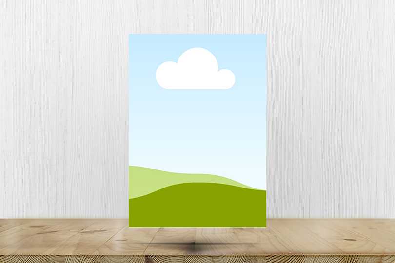 Canva Poster Mockup Levitate on Wood Background