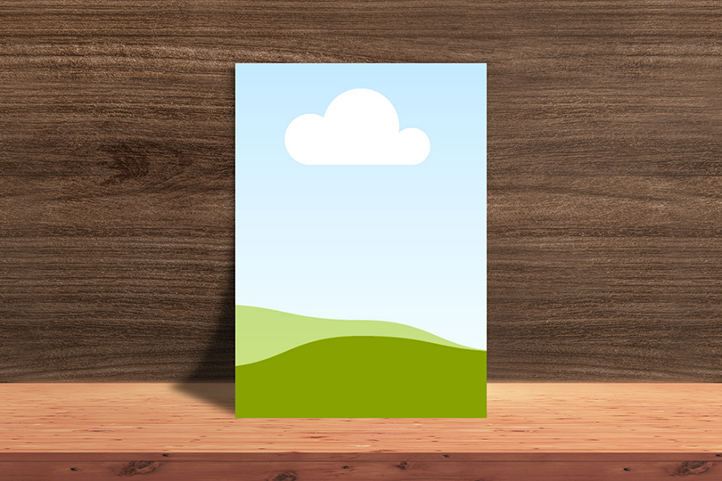 Canva Stand Poster Mockup on Brown Wood Background