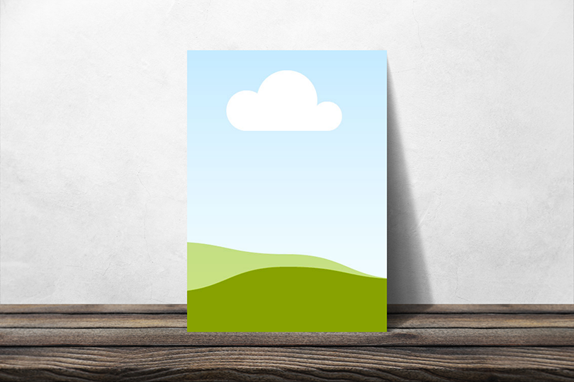 Canva Stand Poster Mockup on Dark Wood Podium