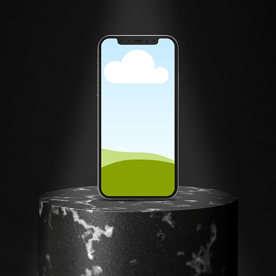 Canva iPhone Mockup on Black Marble Podium