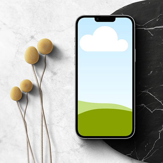 Canva iPhone Mockup on Black Podium Marble