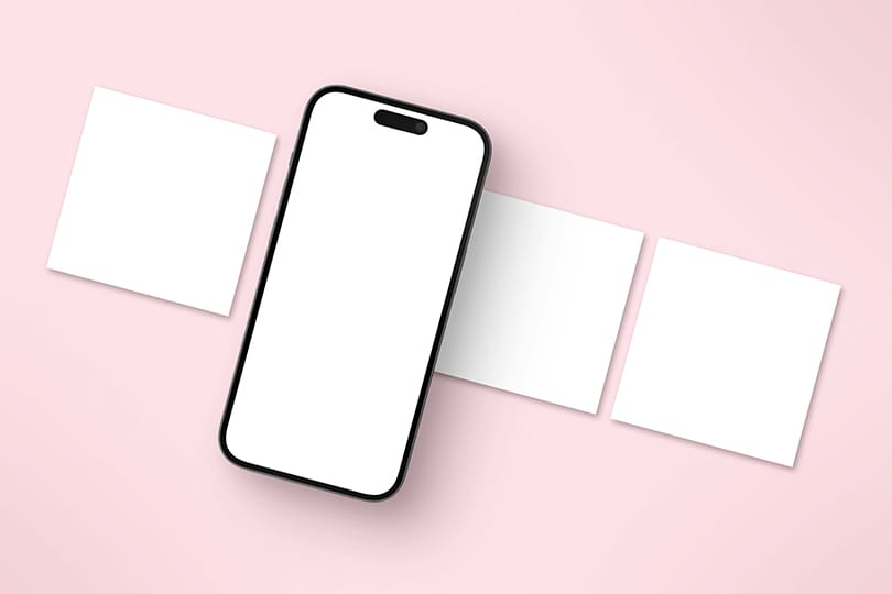 Image Retro Pink Smartphone and Instagram Post Mockup