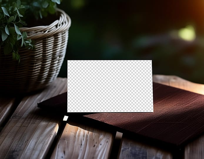 PNG Business Card Mockup on Wood Table