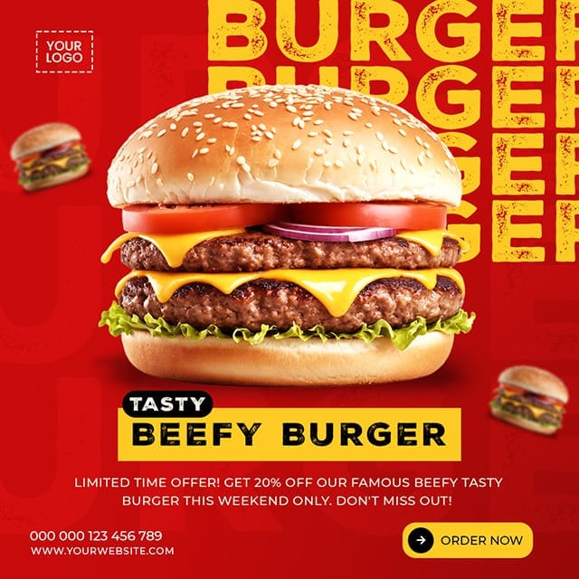 Photoshop Tasty Beefy Burger Fast Food Instagram Post