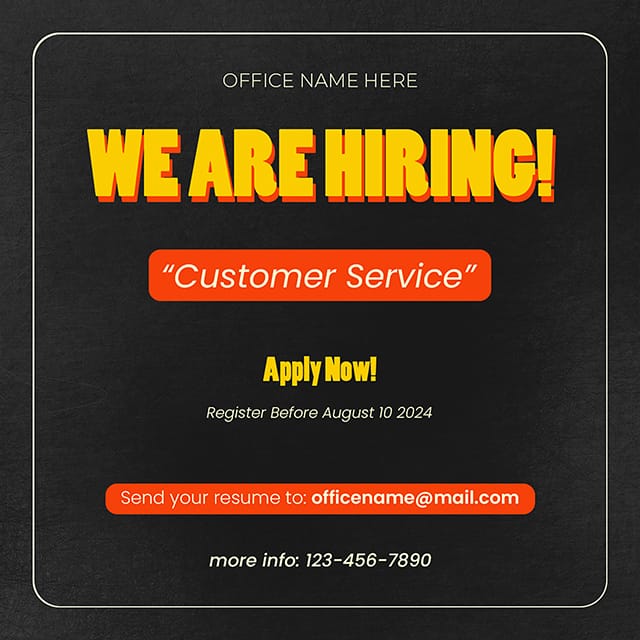 Photoshop We Are Hiring Customer Sevice Black Instgaram Post