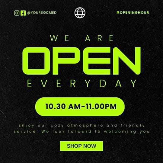 Canva Yes We Are Open Everyday Chespe Neon Instagram Post