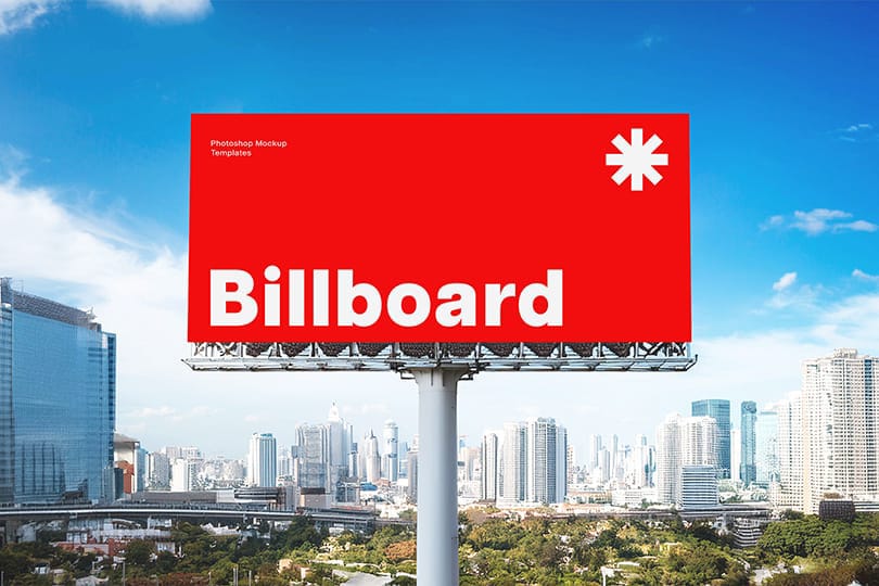 Photoshop A Large Billboard Mockup With A Blue Sky Background