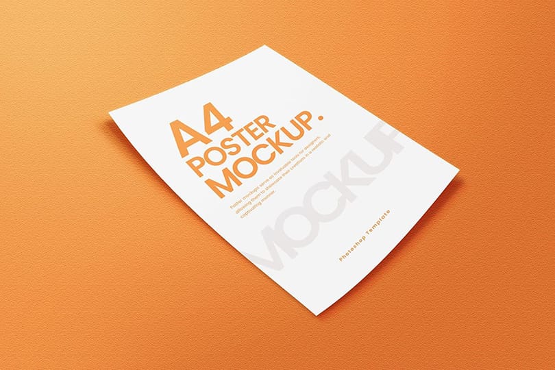 Photoshop A4 Poster Mockup On Orange Background