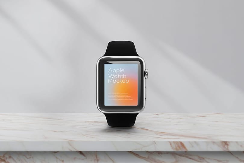 Photoshop Apple Watch Mockup Stand on Podium with Natural Shadow