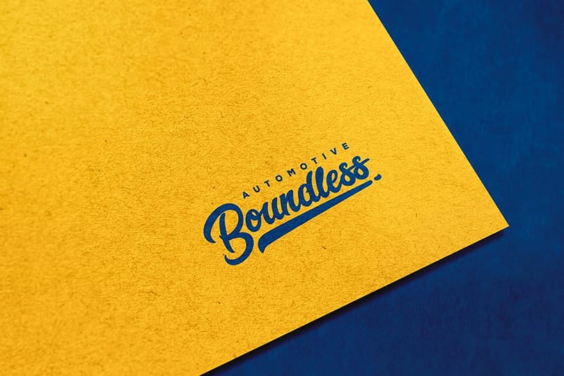 Photoshop Automotive Boundless Yellow Paper Logo Mockup