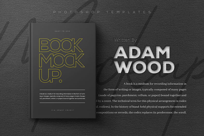 Photoshop Book and Logo Mockup on Black background