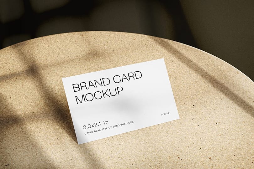 Photoshop Branding Business Card Mockup on Craft Textured Table