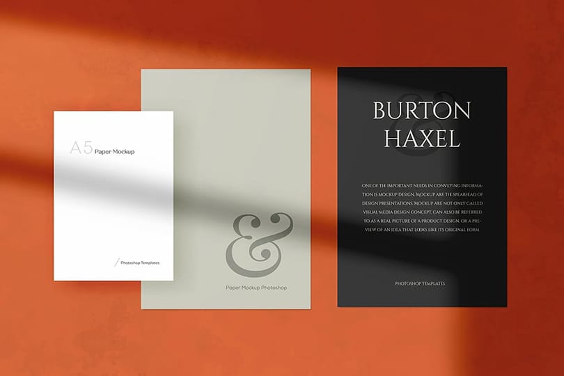 Photoshop Burton Haxel A4 & A5 Paper Mockup