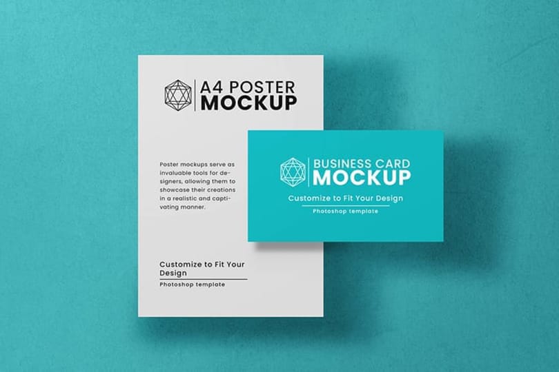 Photoshop Tosca Business Card And Poster Mockup