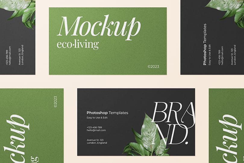 Photoshop Business Card Mockup Mixed Orientation Layout