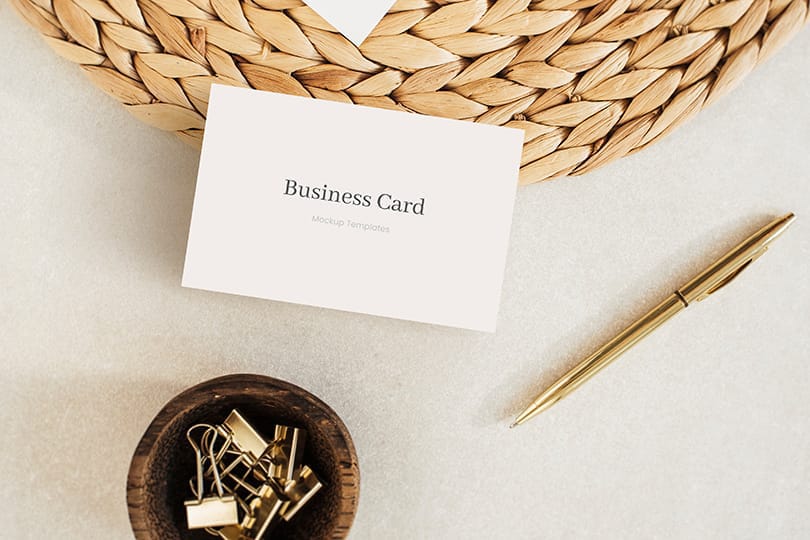 Photoshop Business Card Mockup With Paper Clip and Pen