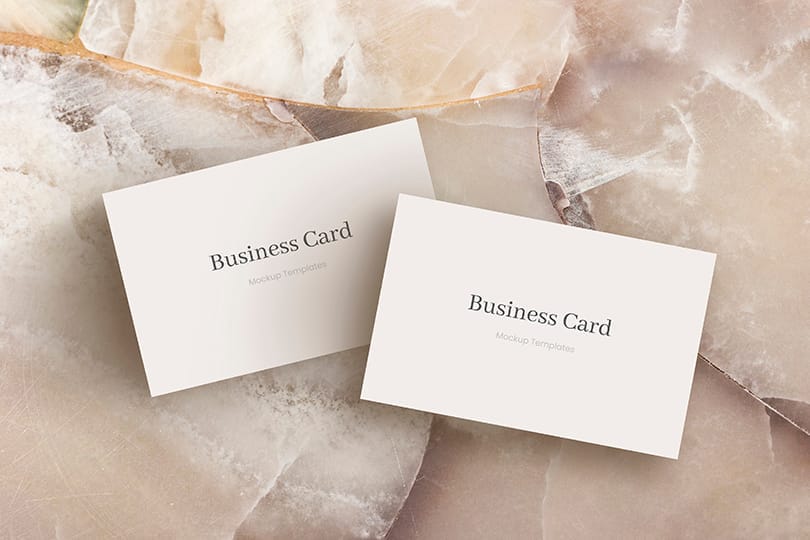 Photoshop Business Card Mockup on Beige Marble Background