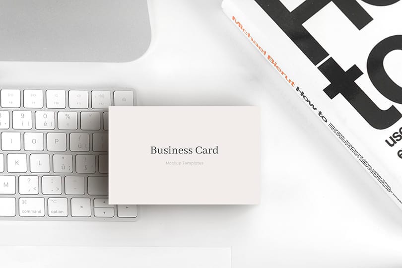 Photoshop Business Card Mockup on Keyboard With Book