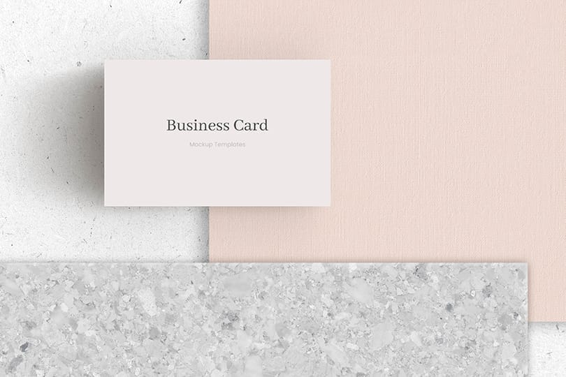 Photoshop Business Card Mockup on Paper & Wall Texture With Marble