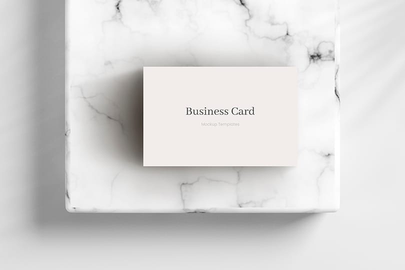 Photoshop Business Card Mockup on White Marble Podium