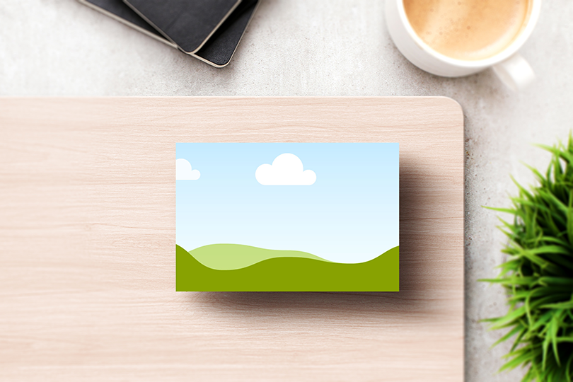 Canva Business Card Mockup on Wooden Desk Background