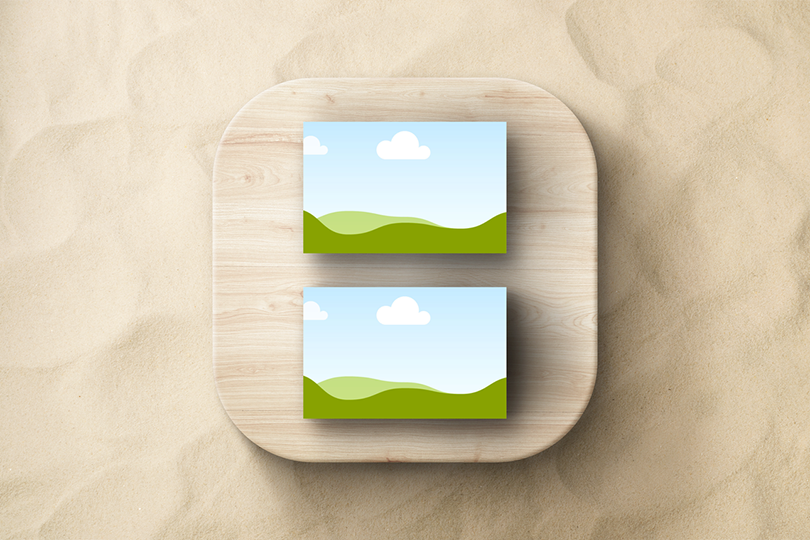 Canva Business Card Mockup on Wooden Plank and Sand Background