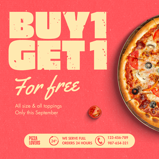 Canva Buy 1 Get 1 For Free Peach Pizza Instagram Post