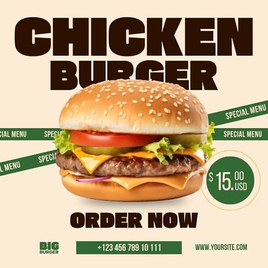 Canva Chicken Burger Big Burger Instagram Post