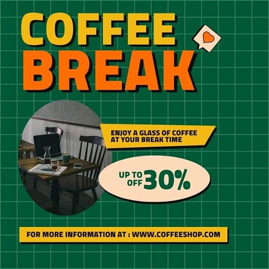 Canva Coffee Break Discount Verdegreen Instagram Post