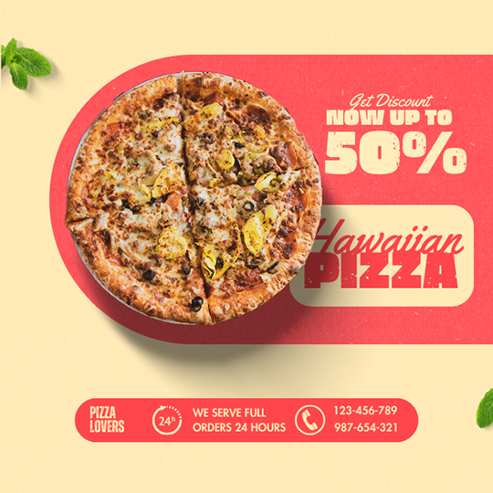 Canva Hawaiian Pizza Now Up To 50% Peach Pizza Instagram Post