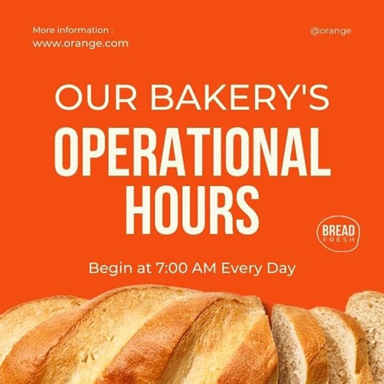 Canva Our Bakerys Operational Hours Orange Instagram Post