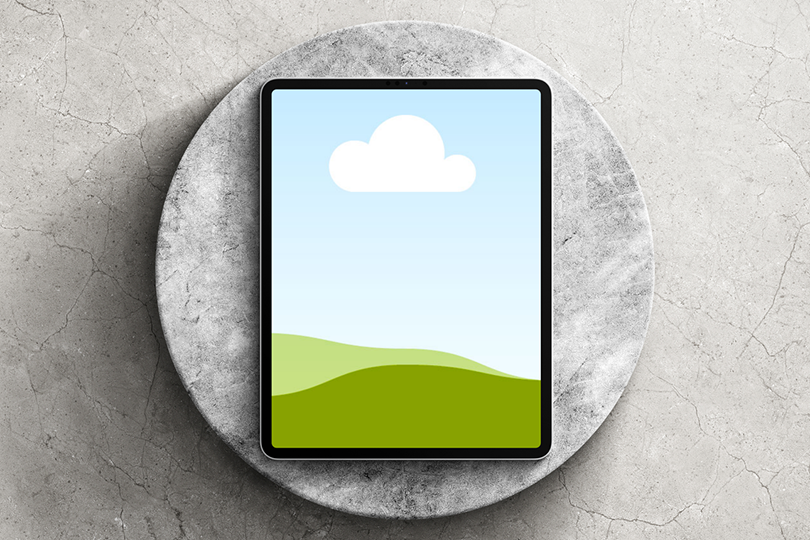 Canva Realistic iPad Mockup on Stone Podium Background