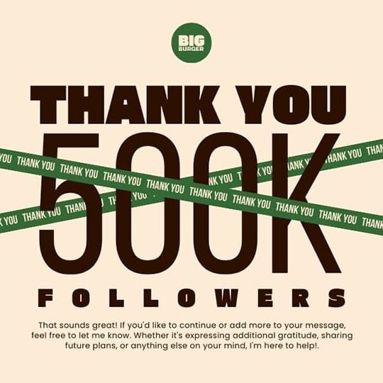 Canva Thank You 500K Followers Big Burger Instagram Post