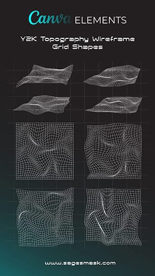 Canva Y2K Topography Wireframe Grid Shapes Elements