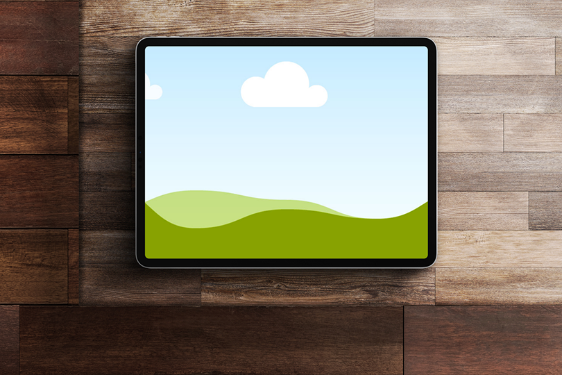 Canva iPad Pro Mockup on Wooden Podium Background