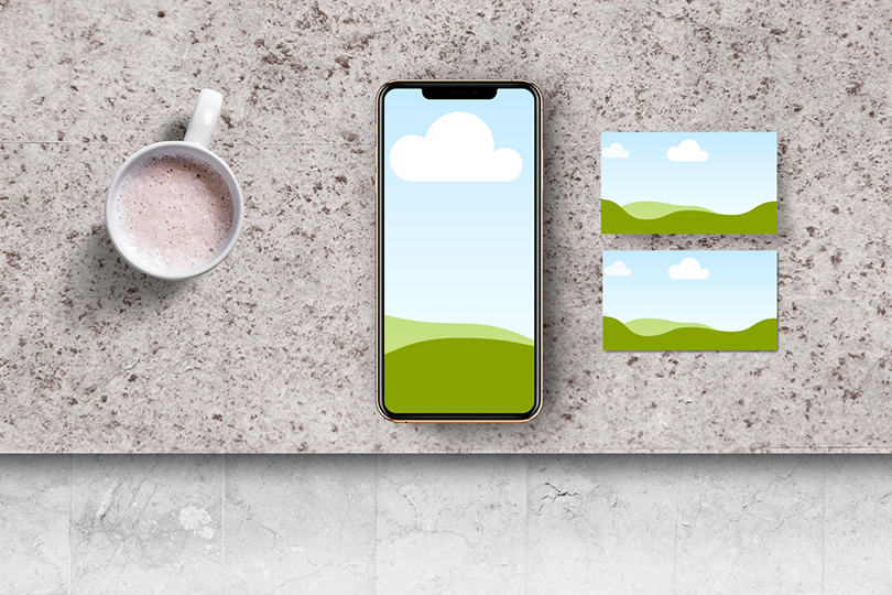 Canva iPhone X and Business Card Mockup on Stone