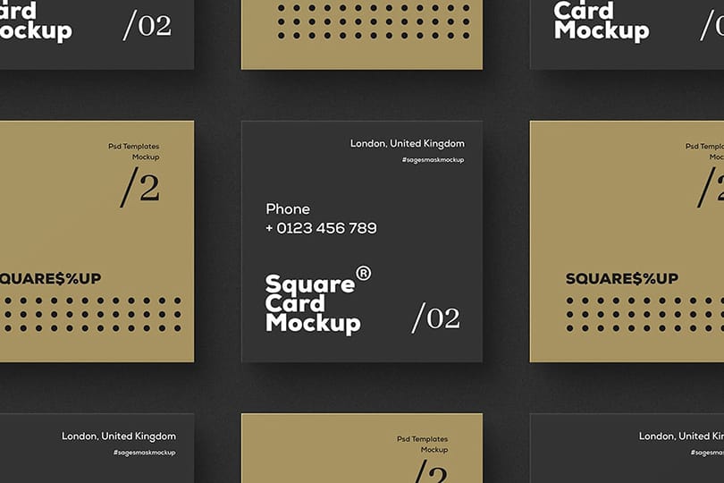 Photoshop Close-Up Black Square Card Mockup Scene