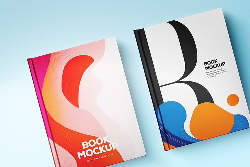 Photoshop Close-up Brand Book Mockup on Blue Background